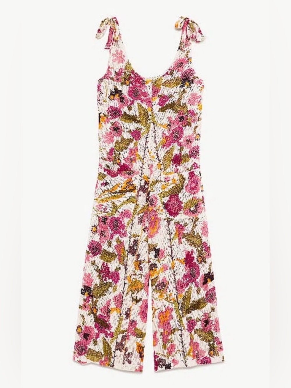 NEW Women’s ZARA Floral Cotton Knit Tie Romper